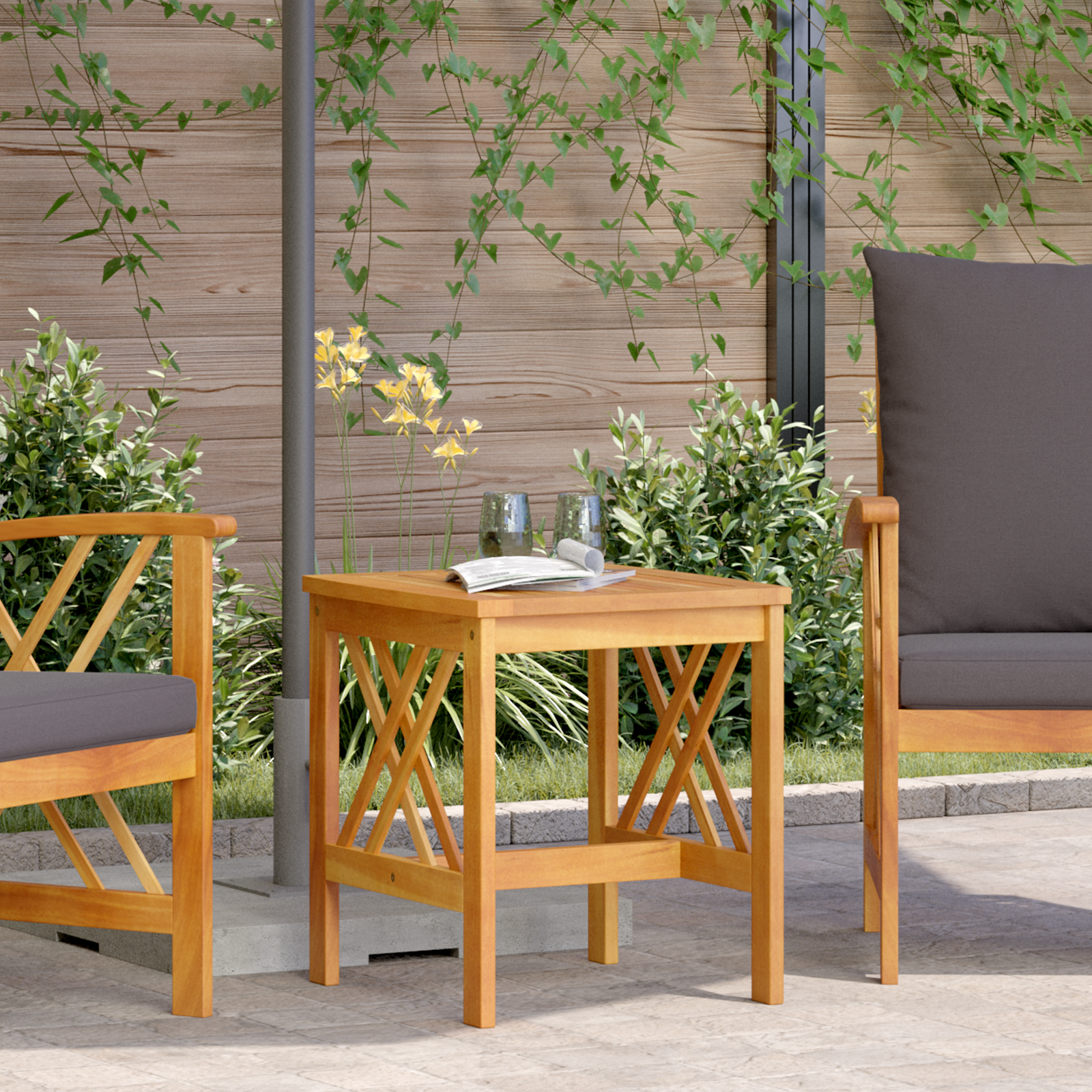 foto del prodotto tavolo laterale da giardino marrone 45x45x50 cm in legno massello di acacia