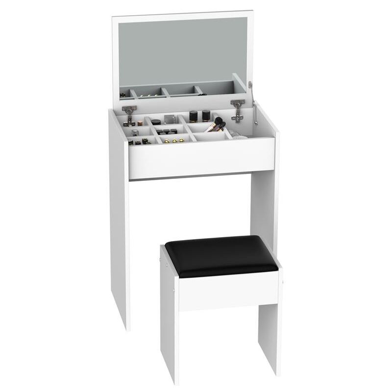 foto del prodotto tavolo make up con sgabello vano contenitore e specchio 60.2x40.2xh79 cm bianco