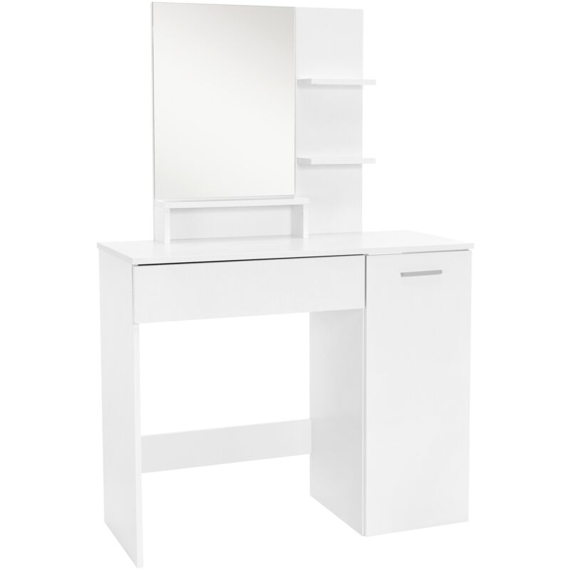 foto del prodotto tavolo mobile da toeletta con specchio 2 ripiani e cassetto postazione trucco make up 90 x 38 x 138 cm organizzatore cosmetici specchiera organizer