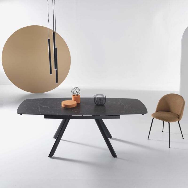 foto del prodotto tavolo moderno allungabile a 210 cm base metallo e piano effetto marmo nero terence