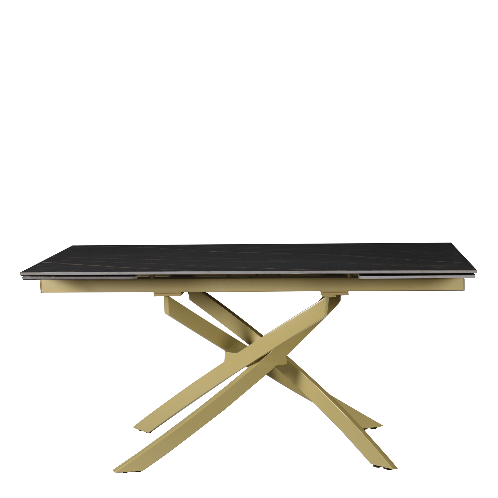 foto del prodotto tavolo pegaso piano nero con venature gambe oro per soggiorno, cucina e arredo bar
