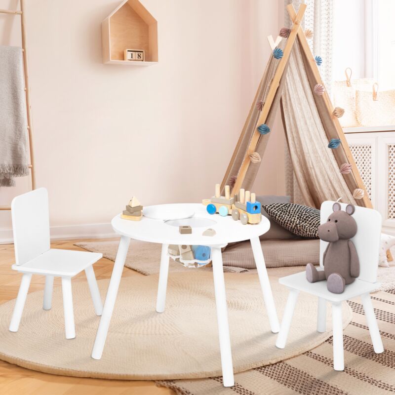 foto del prodotto tavolo per bambini candice 2 sedie con contenitore in legno bianco