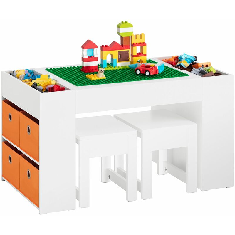 foto del prodotto tavolo per bambini con 2 sgabelli set mobili per bambini tavolo da gioco con spazio di archiviazione 87x50x50 cm kmb75 w sobuy