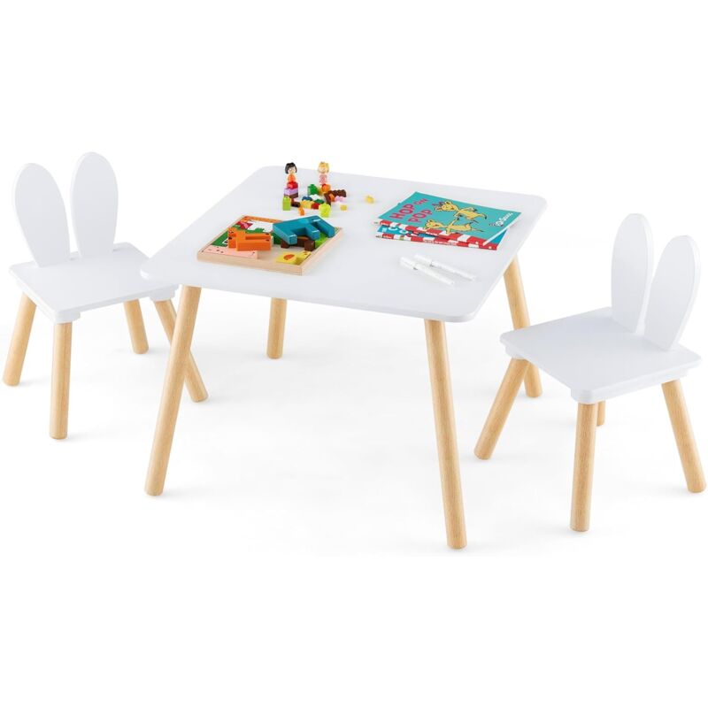 foto del prodotto tavolo per bambini con 2 simpatiche sedie con orecchie da coniglietto, set di tavoli per attivit con gambe in legno massiccio e design salvaspazio
