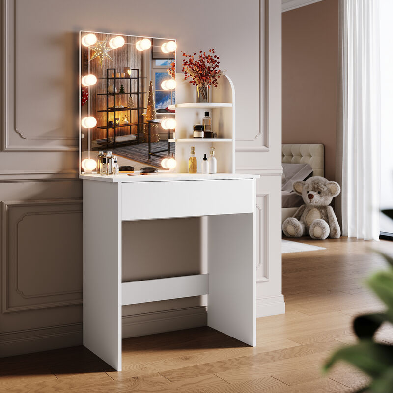 foto del prodotto tavolo per cosmetici con specchio e cassetti toeletta vanity toeletta con luce per il trucco 3 modalit di illuminazione moderno mobile da trucco