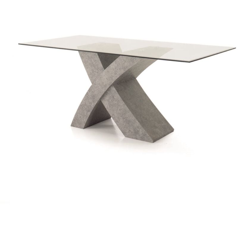 foto del prodotto tavolo piano in vetro e base effetto legno raul cemento