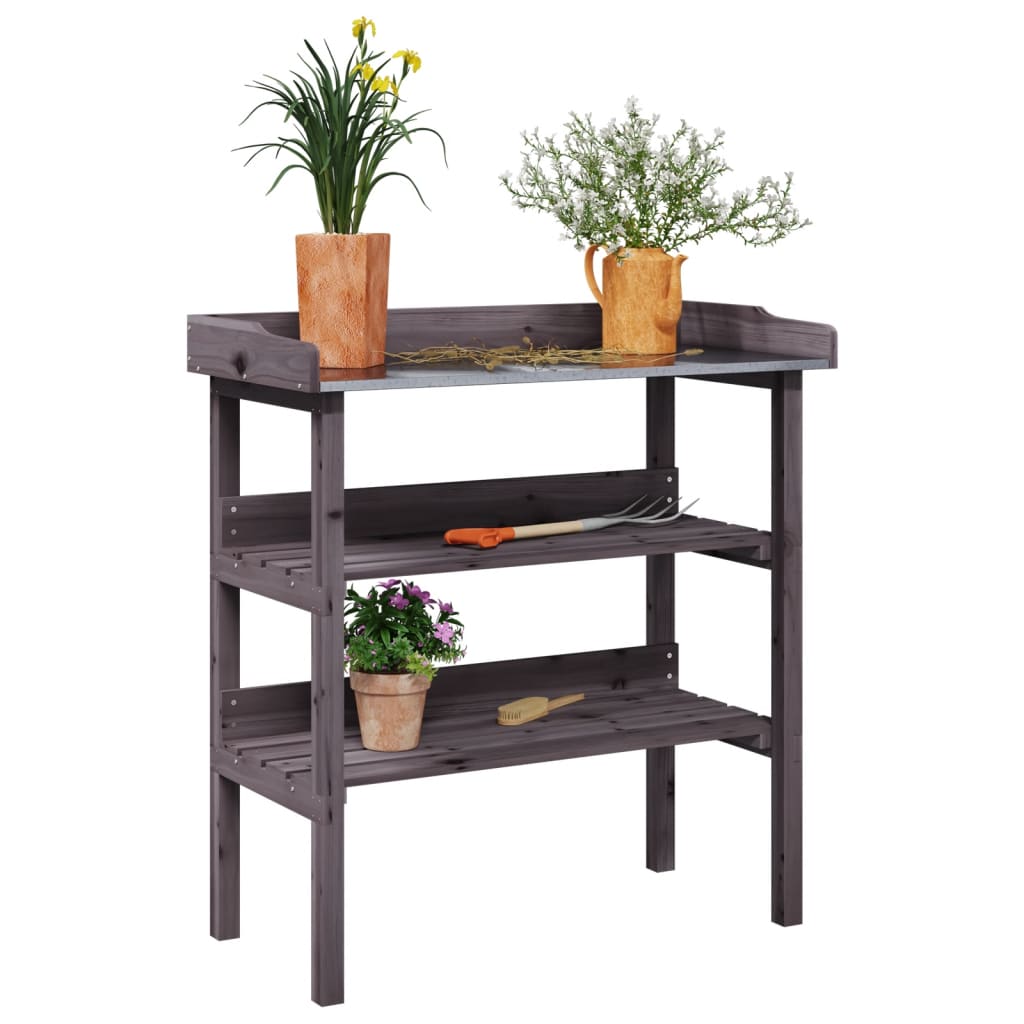 foto del prodotto tavolo piante ripiani grigio 78x38x,82,5cm legno massello abetecod mxl 111353