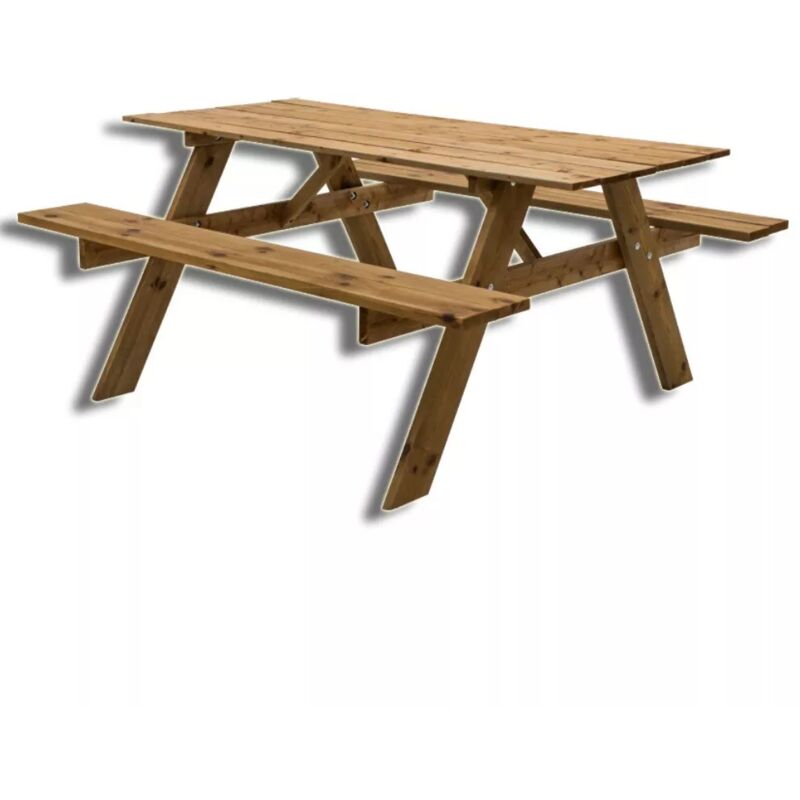 foto del prodotto tavolo picnic in legno impregnato, 164x150x77 cm, con panche integrate, 6 posti