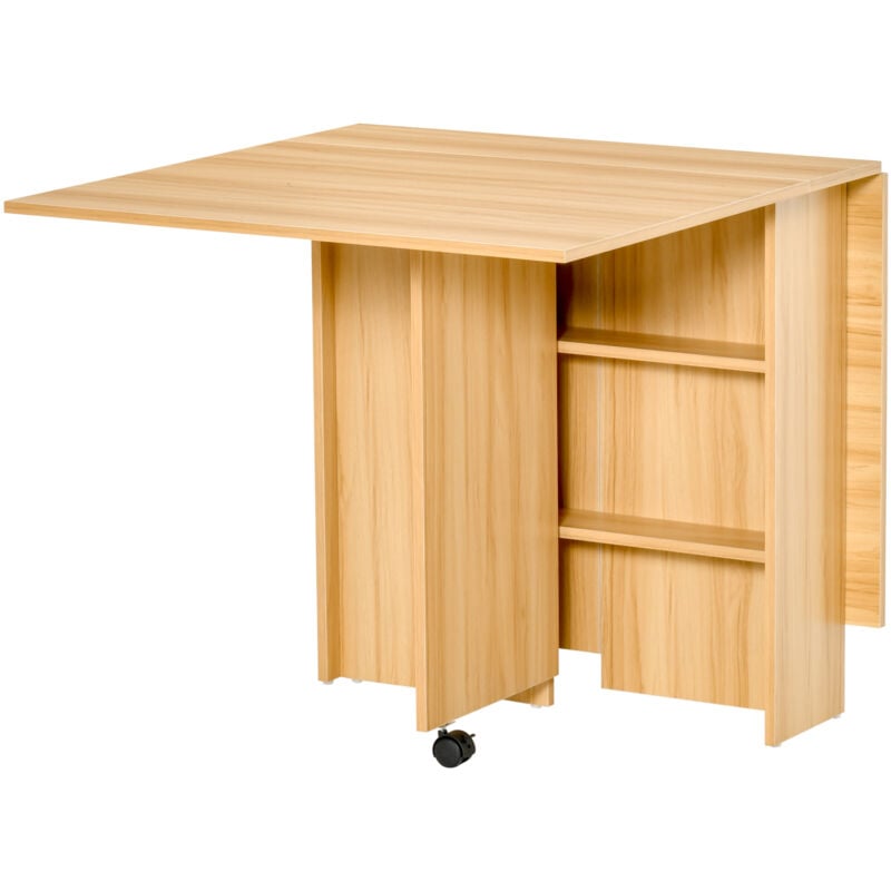 foto del prodotto tavolo pieghevole con ruote e 2 ribalte multiuso casa e ufficio in legno - homcom