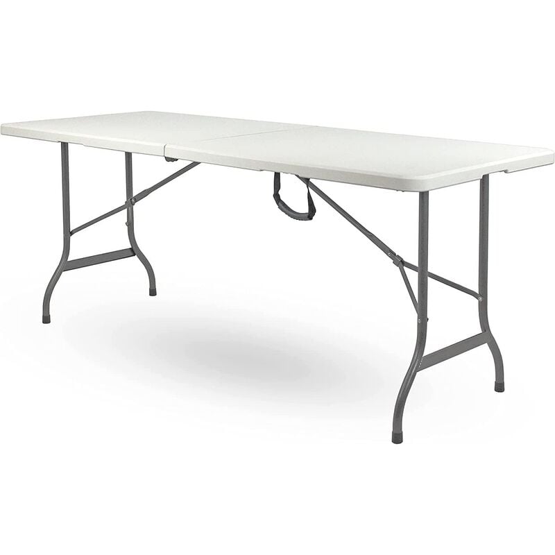 foto del prodotto tavolo pieghevole da giardino bianco da campeggio buffet cucina esterno richiudibile a valigetta con maniglia 180x74x74cm