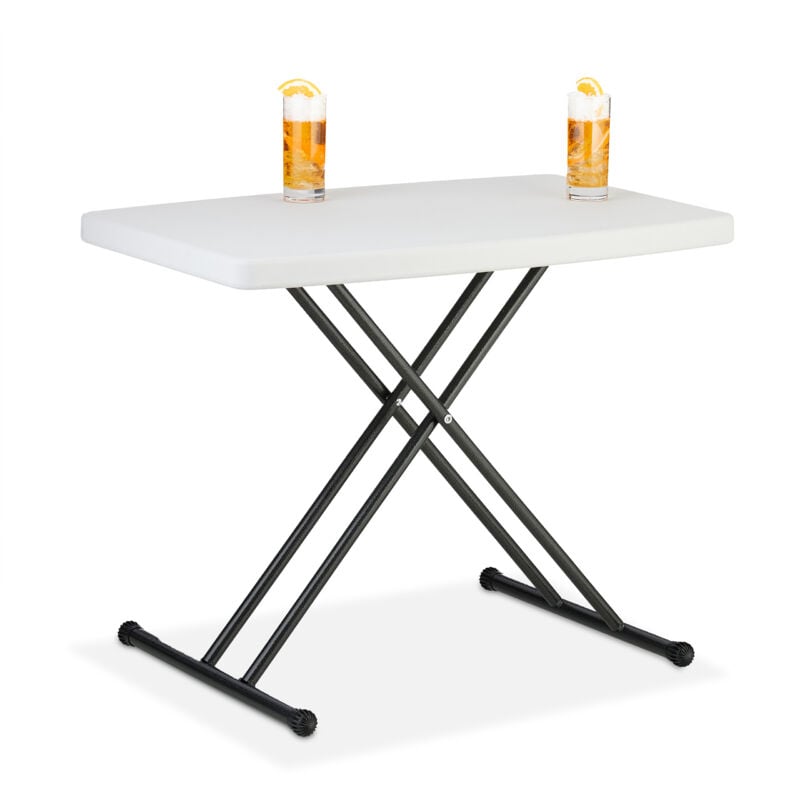foto del prodotto tavolo pieghevole da giardino, tavolino da campeggio hlp 71x78x49 cm, regolabile in altezza, 2 persone, bianco relaxdays