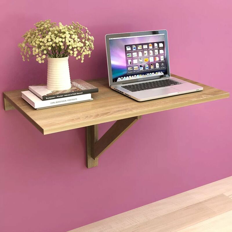 foto del prodotto tavolo pieghevole da parete in legno 100x60 cm con staffa triangolare vari colori colore quercia