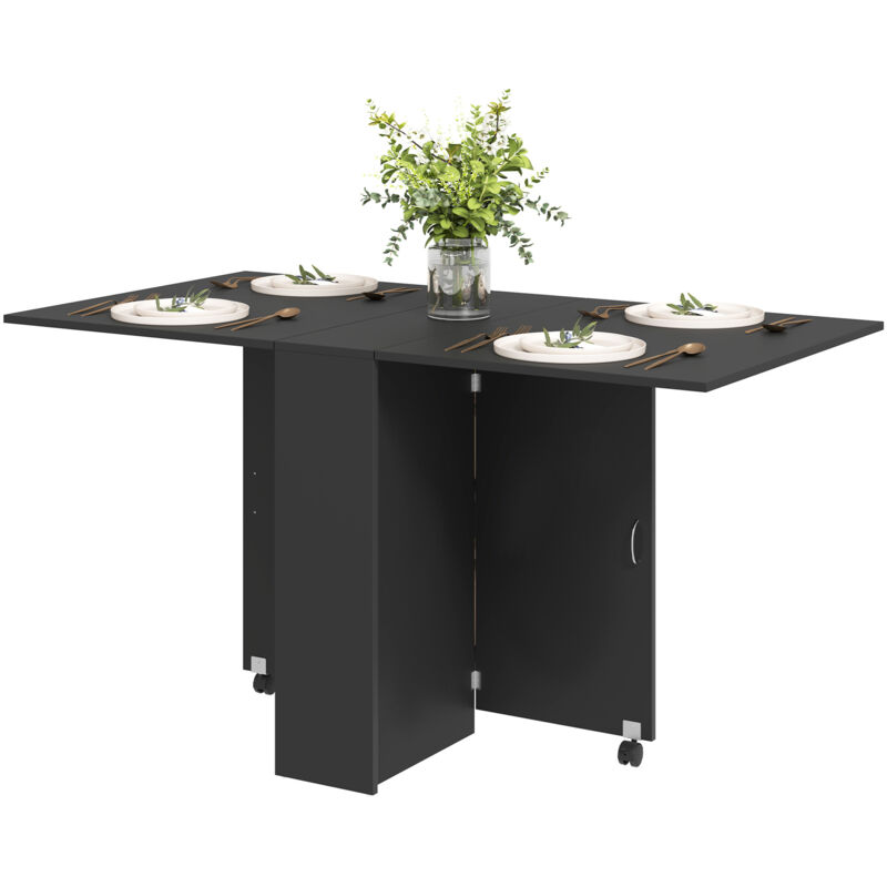 foto del prodotto tavolo pieghevole in legno con ruote per 4 6 persone 75x140x74cm nero homcom