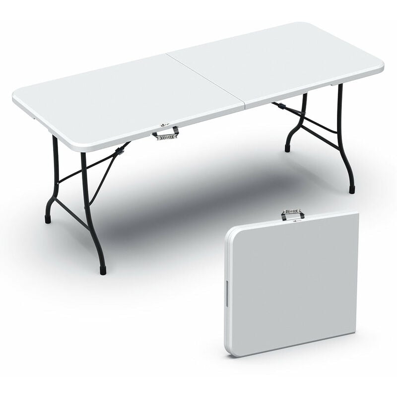 foto del prodotto tavolo pieghevole multifunzione da giardino 180x75cm, hdpe, bianco vounot