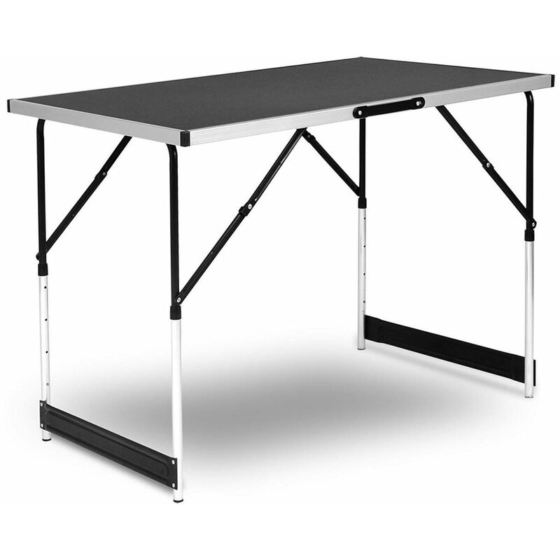 foto del prodotto tavolo pieghevole portatile da campeggio giardino in alluminio legno 100cm nero woltu
