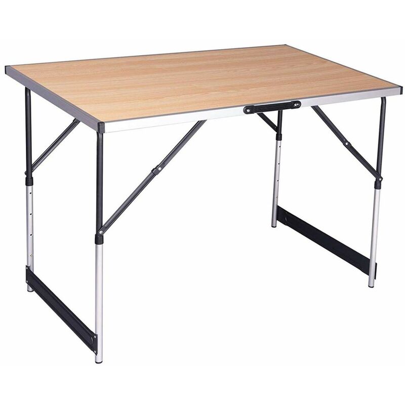 foto del prodotto tavolo pieghevole portatile da campeggio giardino in alluminio legno 100cm quercia woltu