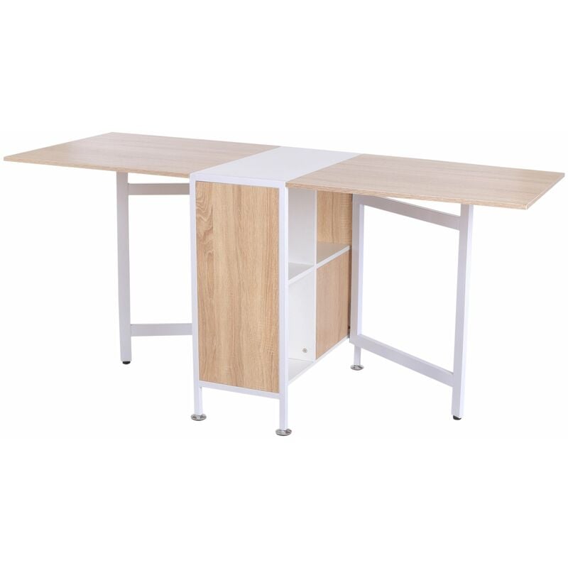 foto del prodotto tavolo pieghevole salvaspazio con 4 scompartimenti rovere e bianco 169x62x75 cm