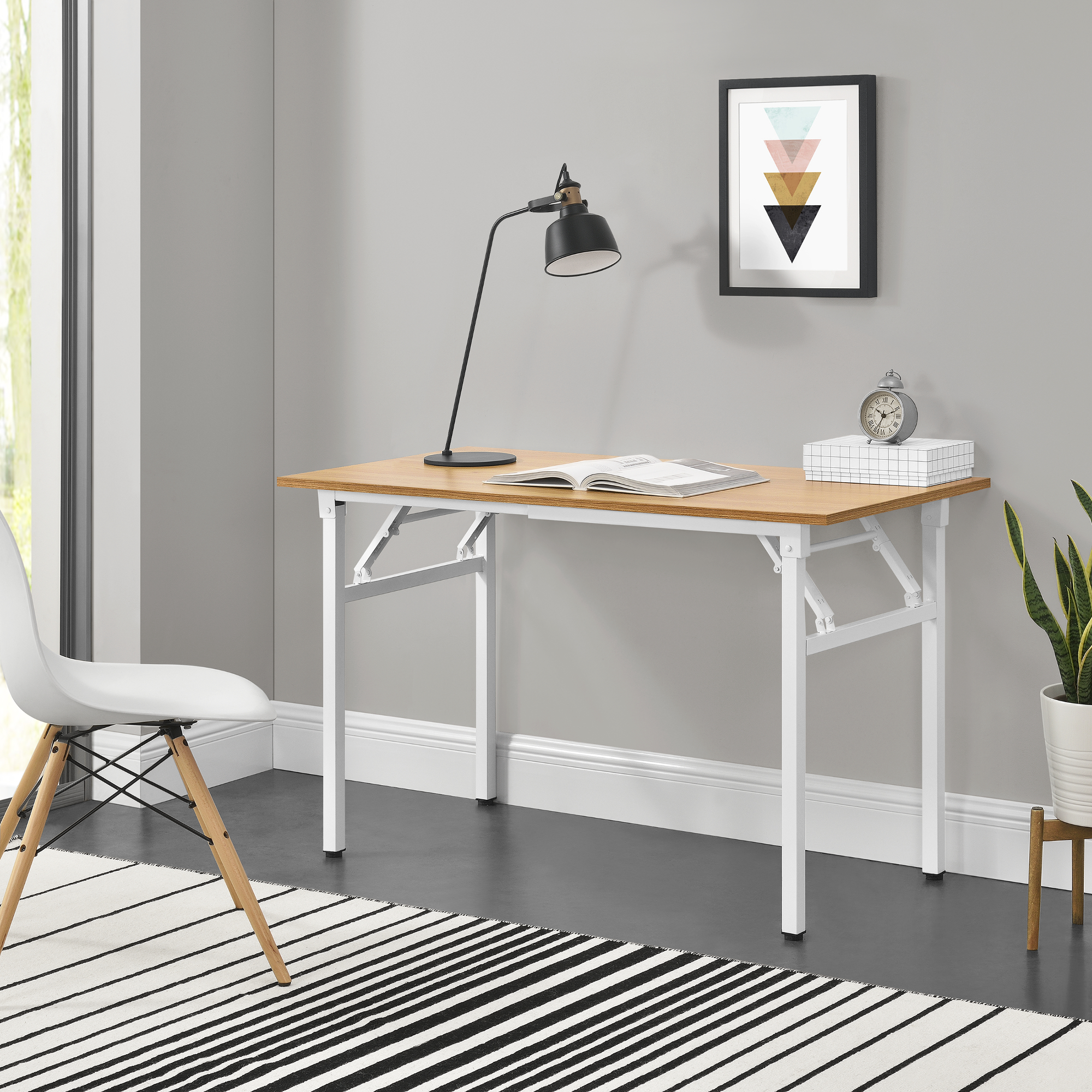 foto del prodotto tavolo pieghevole scrivania con piano 120x60 cm color faggio bianco neu.haus 