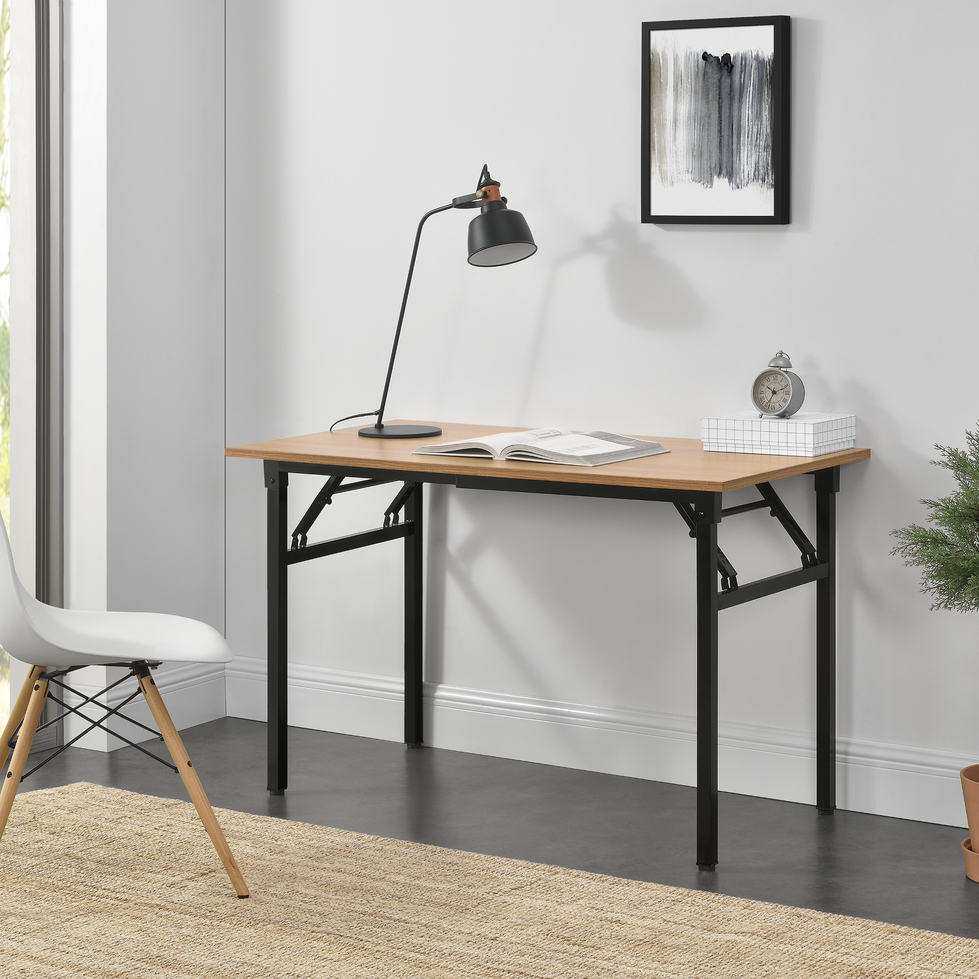 foto del prodotto tavolo pieghevole scrivania con piano 120x60 cm color faggio nero neu.haus 