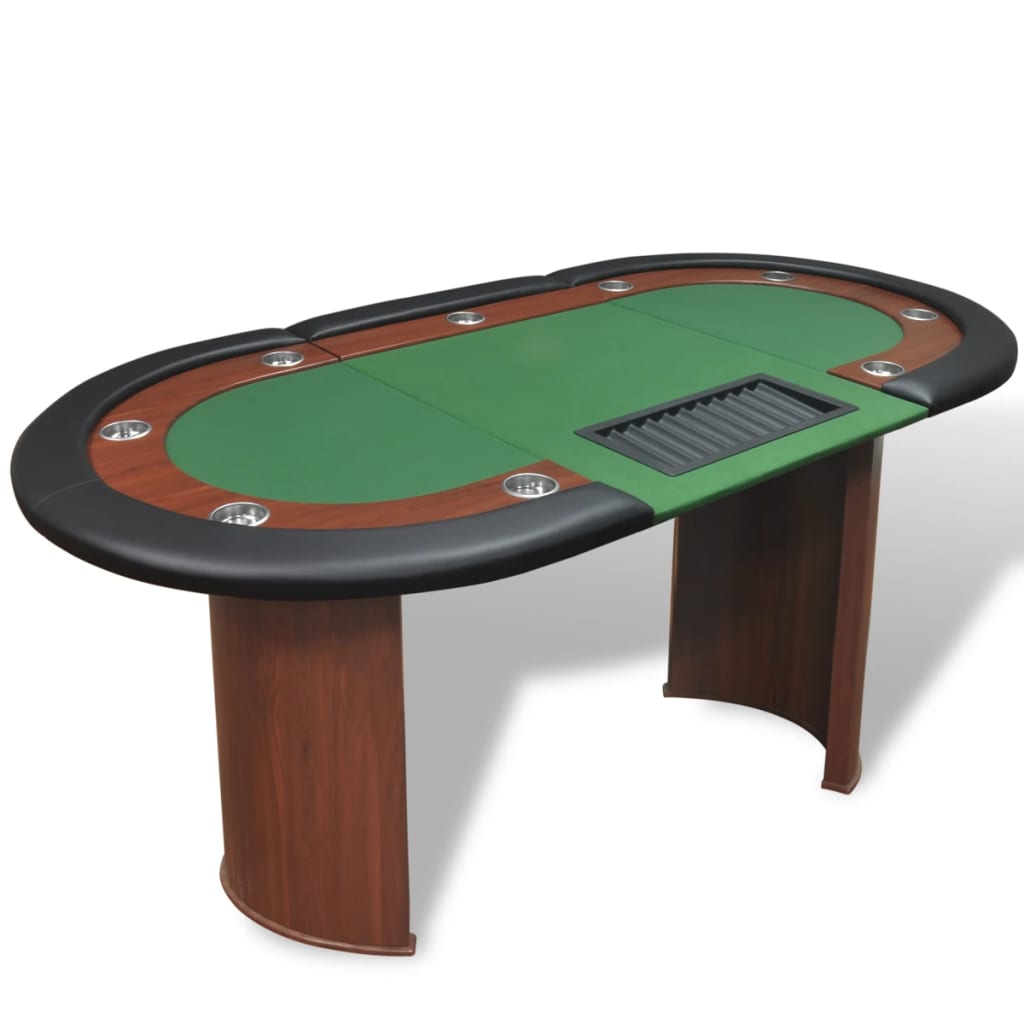 foto del prodotto tavolo poker 10 giocatori postazione dealer vassoio chip verde cod mxl 72501
