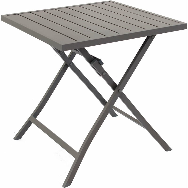 foto del prodotto tavolo quadrato 70x70 cm chiudibile da esterno giardino con struttura in alluminio e piano effetto doghe oriental darkgrey