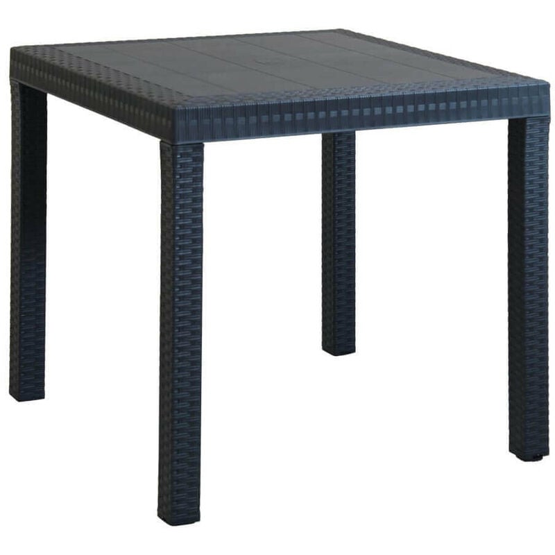 foto del prodotto tavolo quadrato 80x80 cm da esterno giardino in wicker stampato con gambe regolabili e foro centrale per ombrellone nasa - black