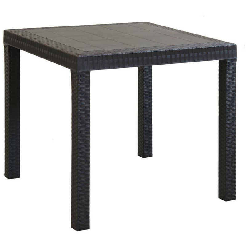 foto del prodotto tavolo quadrato 80x80 cm da esterno giardino in wicker stampato con gambe regolabili e foro centrale per ombrellone nasa maroon