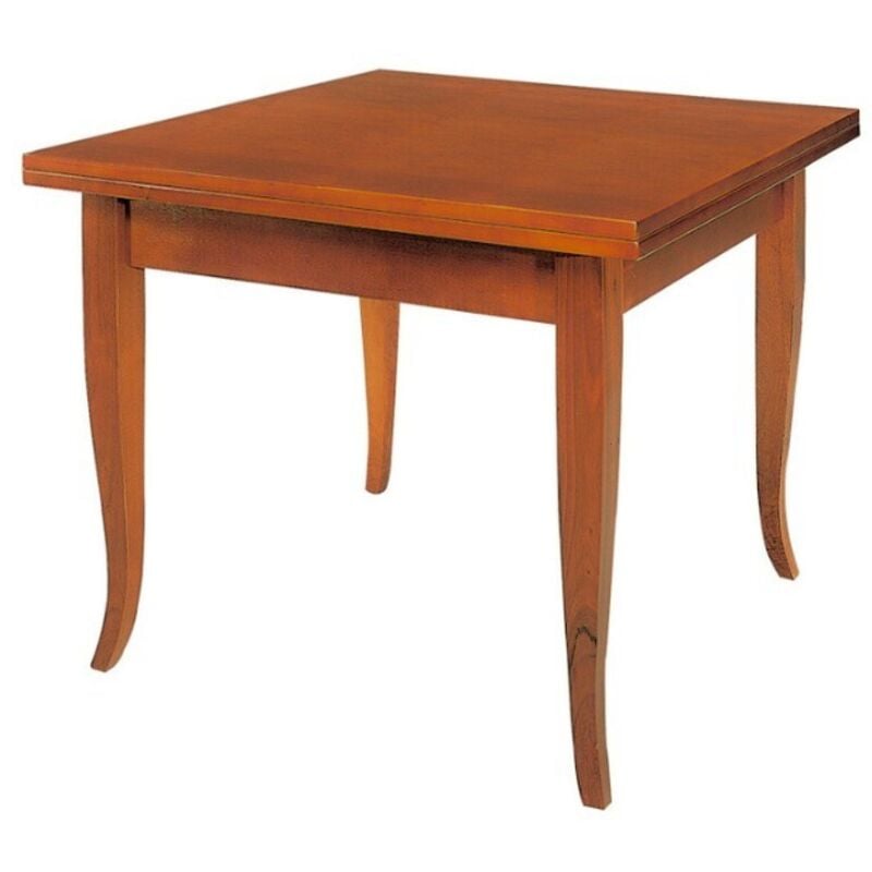 foto del prodotto tavolo quadrato allungabile a libro piedi a sciabola colori legno ciliegio dimensione tavoli 80 x 80 dimensione aperto 160 x 80