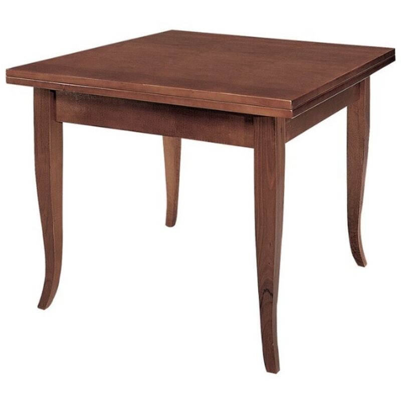 foto del prodotto tavolo quadrato allungabile a libro piedi a sciabola colori legno noce dimensione tavoli 80 x 80 dimensione aperto 160 x 80 noce