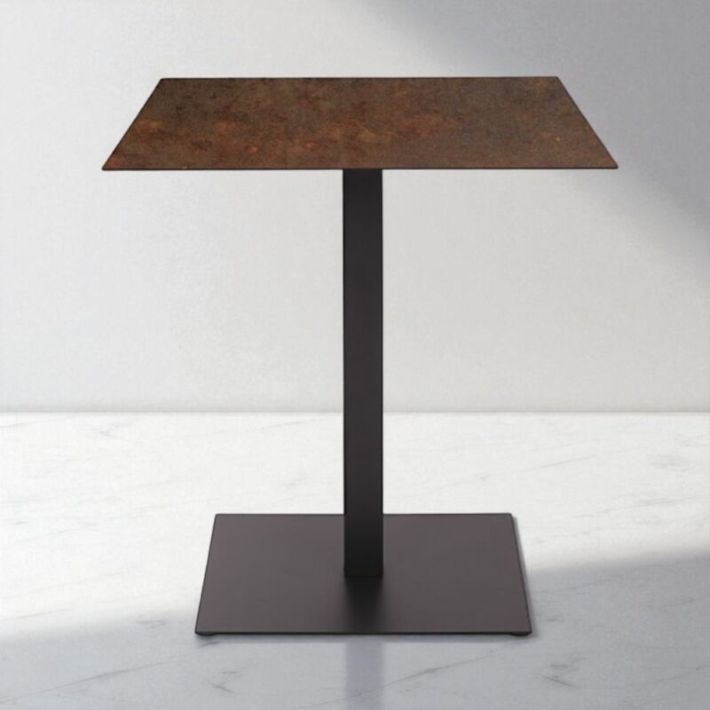 foto del prodotto tavolo quadrato da bar pub ristorante per esterno 70x70 cm piano in hpl corten h 74