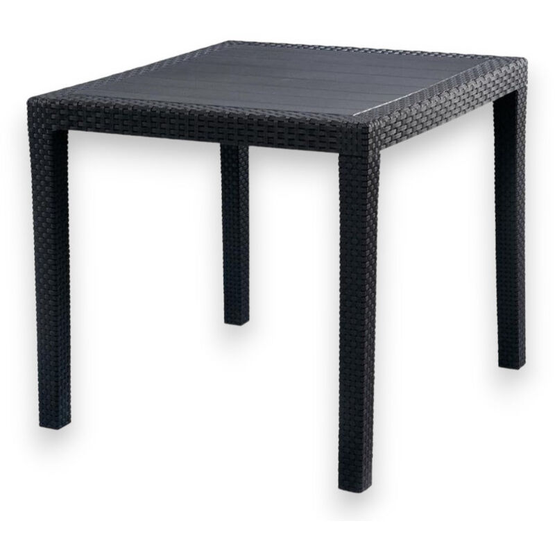 foto del prodotto tavolo quadrato da esterno 80x80xh72 cm in resina antracite con bordatura effetto rattan per locali e ristoranti