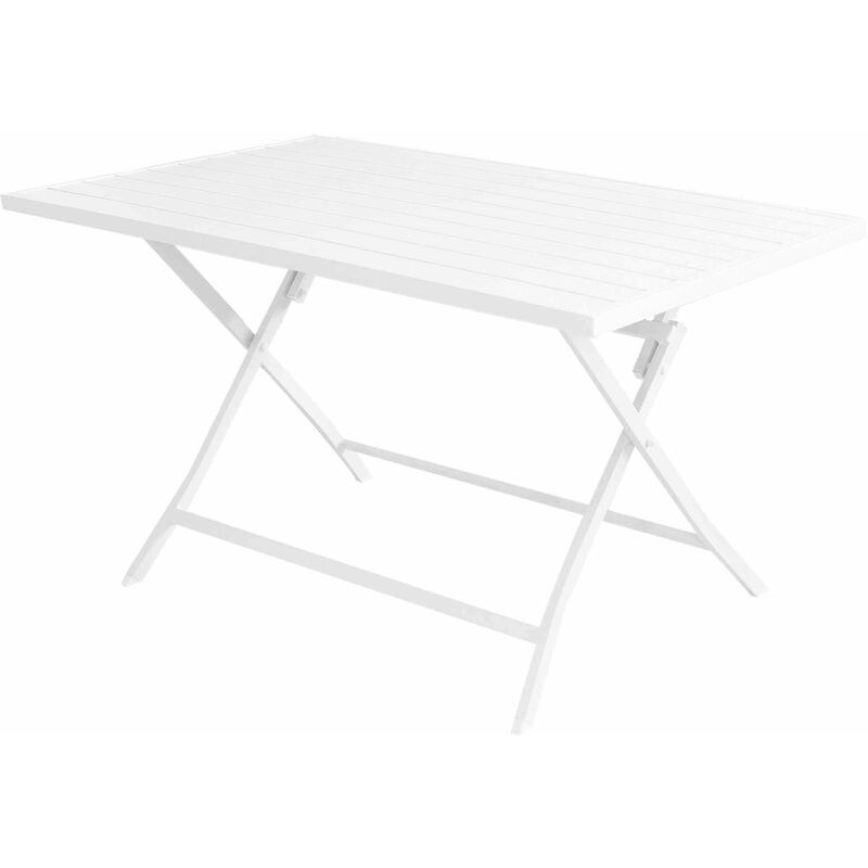 foto del prodotto tavolo rettangolare 130x75 cm da esterno giardino con struttura in alluminio e piano effetto doghe oriental white