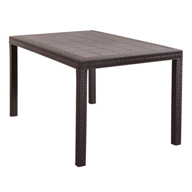 foto del prodotto tavolo rettangolare 150x90 cm in wicker stampato con gambe regolabili e foro centrale per ombrellone nasa maroon