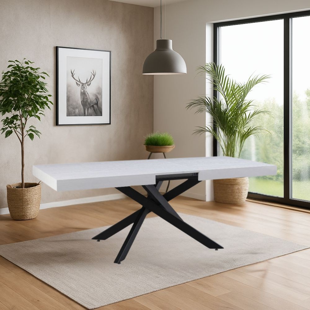 foto del prodotto tavolo rettangolare allungabile belinda piano bianco e base nera 160x90x75