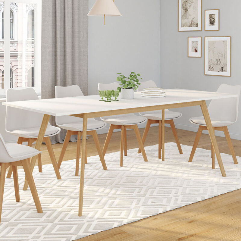 foto del prodotto tavolo rettangolare allungabile scandinavo per 6 10 persone inga, bianco 160 200 cm