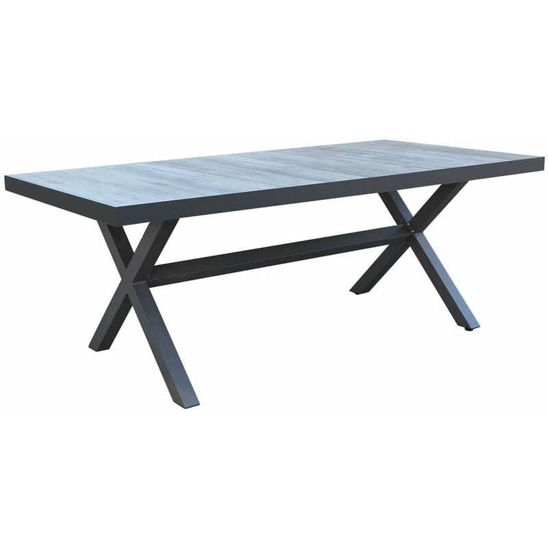 foto del prodotto tavolo rettangolare da esterno con struttura in alluminio e piano in ceramica effetto legno lagon black