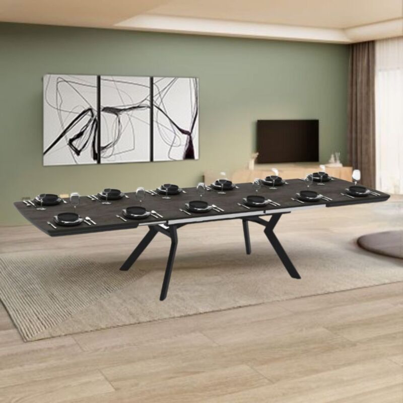 foto del prodotto tavolo rettangolare piano effetto marmo ardesia opaco e gambe in metallo 160x100x76h allungabile a 360 robat
