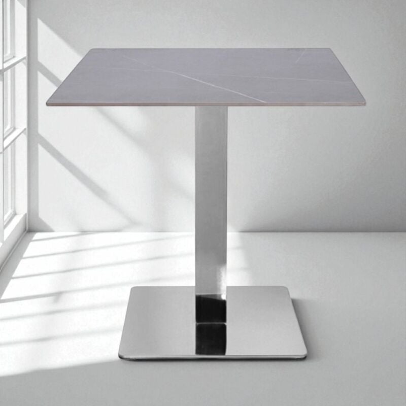 foto del prodotto tavolo ristorante bar top per esterno 80x80 cm effetto cemento e base argento h 75