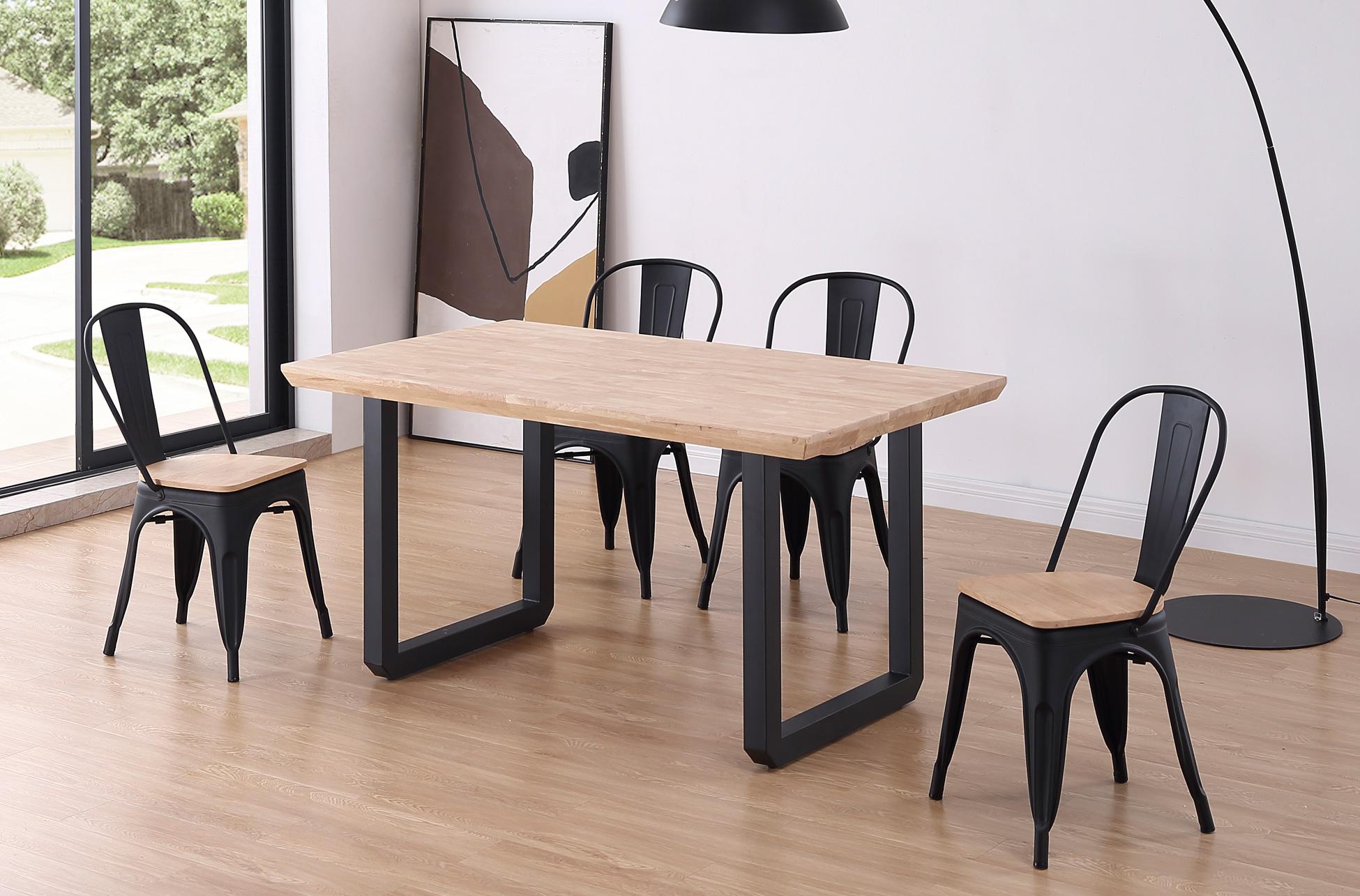 foto del prodotto tavolo roma 150x90x77cm piano in legno di colore rovere, finitura smussata gambe in metallo nero rf928