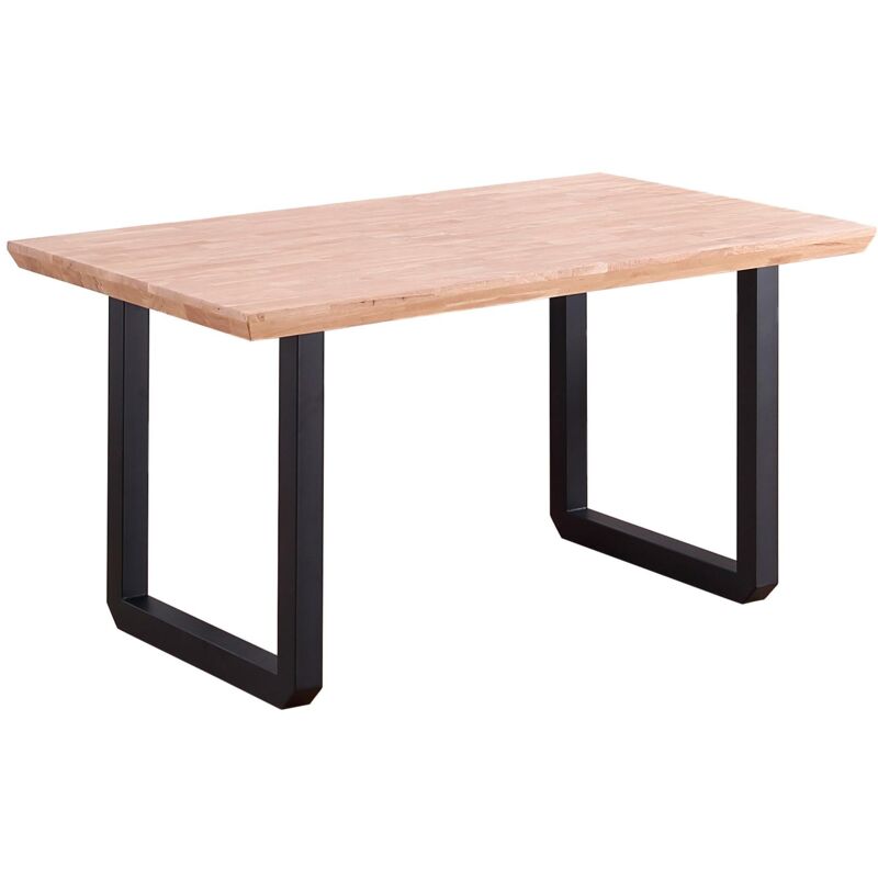 foto del prodotto tavolo roma. piano in legno di rovere, finitura smussata. gambe in metallo nero. 150x90x77cm skraut home