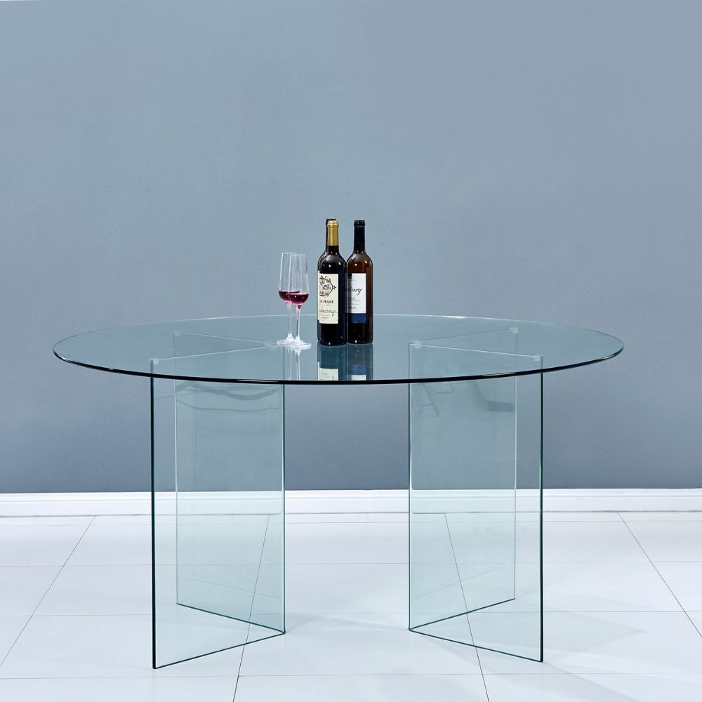 foto del prodotto tavolo rotondo acacia in vetro trasparente temperato 137x137x77h