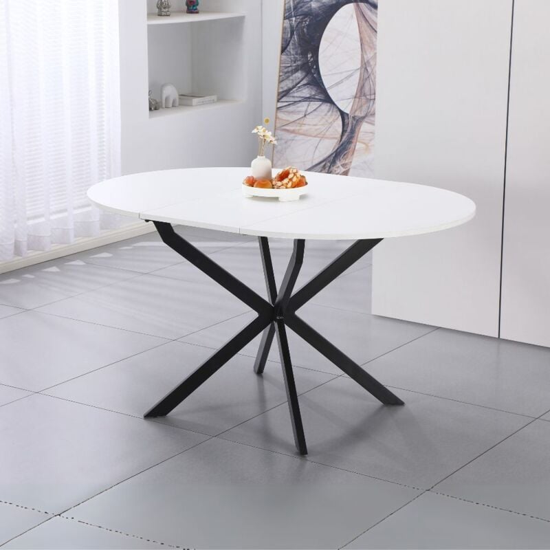 foto del prodotto tavolo rotondo allungabile colore bianco con gambe nere 100x77h cm tikit