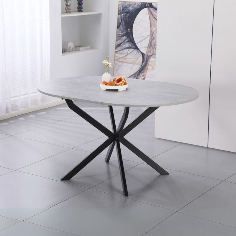 foto del prodotto tavolo rotondo allungabile colore cemento con gambe nere 100x77h cm tikit