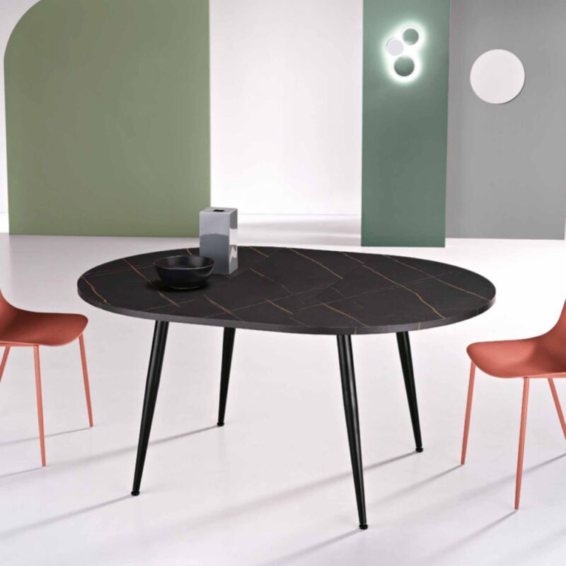 foto del prodotto tavolo rotondo con piano in mdf effetto marmo nero allungabile a 160 cm habla