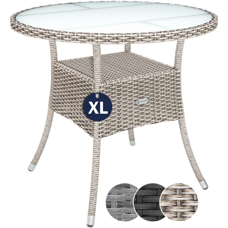 foto del prodotto tavolo rotondo da giardino polyrattan 80 cm piano in vetro 5mm altezza regolabile tavolino da caff terrazza balcone beige xl de casaria