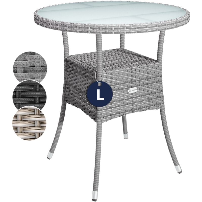 foto del prodotto tavolo rotondo da giardino polyrattan 80 cm piano in vetro 5mm altezza regolabile tavolino da caff terrazza balcone grau l de casaria