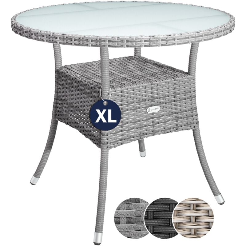 foto del prodotto tavolo rotondo da giardino polyrattan 80 cm piano in vetro 5mm altezza regolabile tavolino da caff terrazza balcone grau xl de casaria