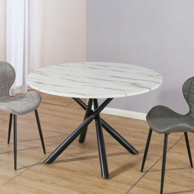 foto del prodotto tavolo rotondo effetto marmo bianco con struttura in metallo nero umbriel