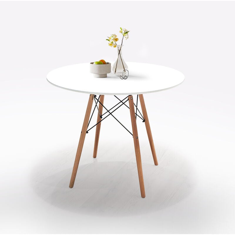 foto del prodotto tavolo rotondo fisso diam. cm 90 legno e mdf bianco