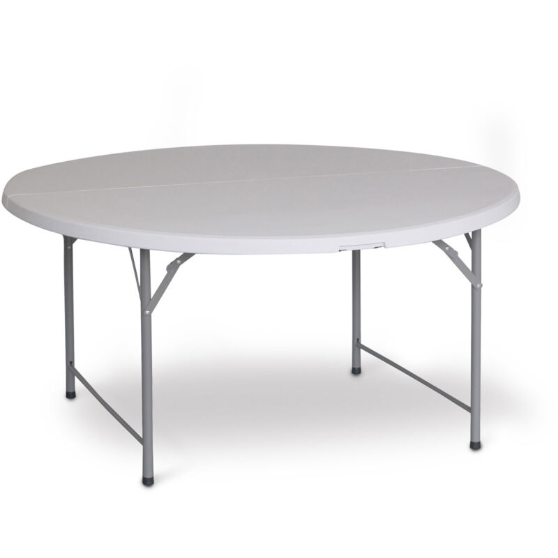 foto del prodotto tavolo rotondo pieghevole e portatile gardiun new koln 122x74 cm in resina color bianco con maniglie e sistema di blocco